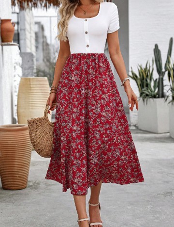 Rochie medie SHEIN, alb/rosu