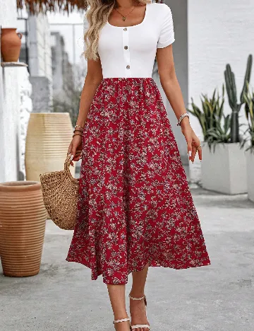 Rochie medie SHEIN, alb/rosu
