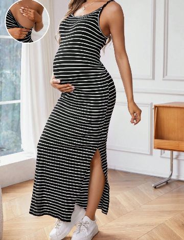Rochie lunga SHEIN Maternity, alb/negru