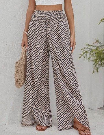 Pantaloni SHEIN, negru/crem