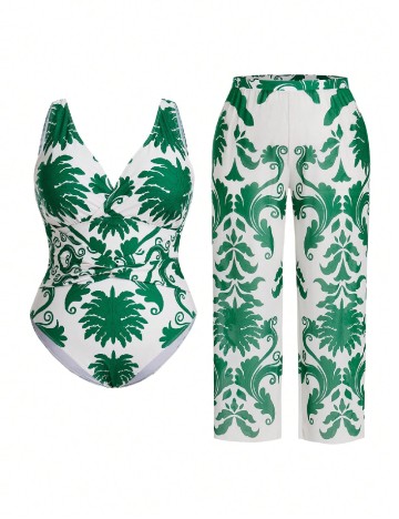 Costum de baie SHEIN CURVE, verde