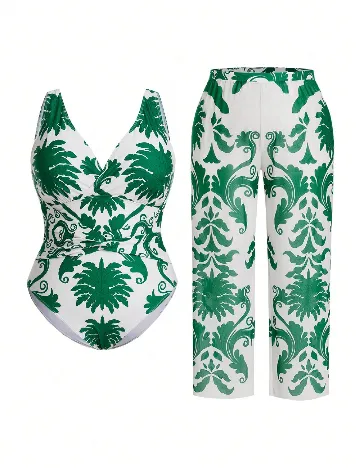 Costum de baie SHEIN CURVE, verde