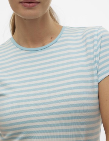 Tricou Vero Moda, albastru/alb