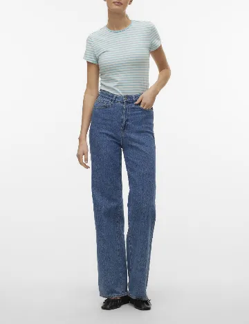 Tricou Vero Moda, albastru/alb