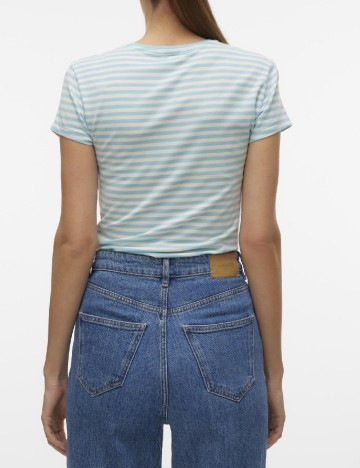 Tricou Vero Moda, albastru/alb