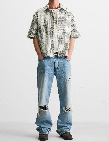 Camasa Zara, crem/albastru