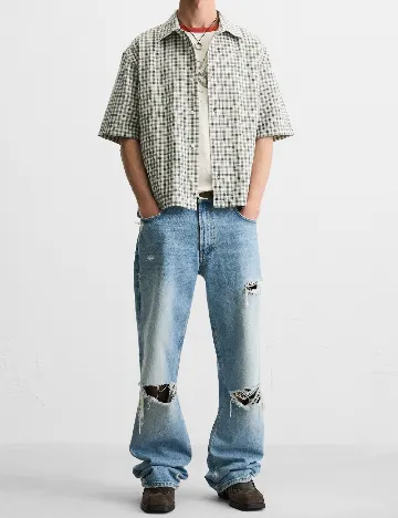 Camasa Zara, crem/albastru