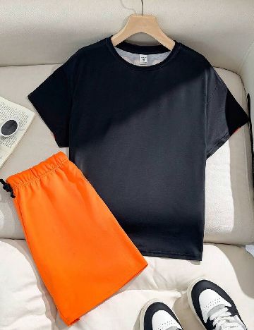 Compleu Shein Kids, negru/portocaliu