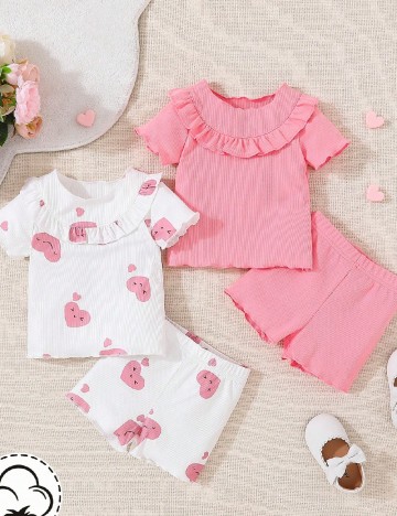 Set pijamale Shein Kids, alb/roz