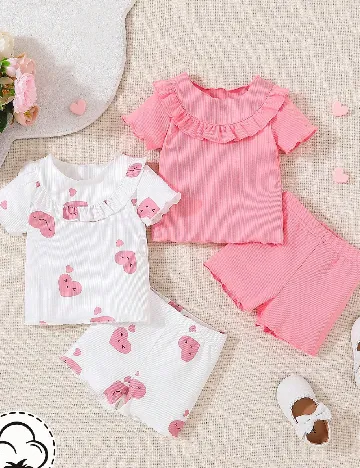 Set pijamale Shein Kids, alb/roz