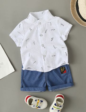 Compleu Shein Kids, alb/albastru