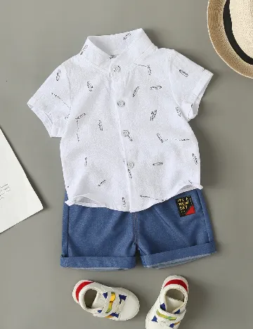 Compleu Shein Kids, alb/albastru