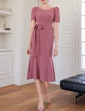 Rochie medie Dazy, roz pudra inchis