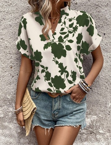 Bluza SHEIN, crem/verde