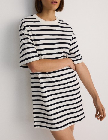 Rochie scurta Reserved, alb/bleumarin