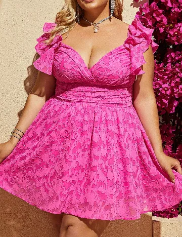 Rochie scurta Double Crazy Plus Size, roz Roz