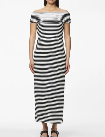Rochie lunga Pieces, alb/negru