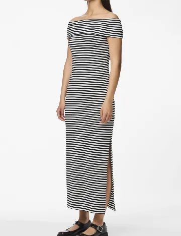 Rochie lunga Pieces, alb/negru