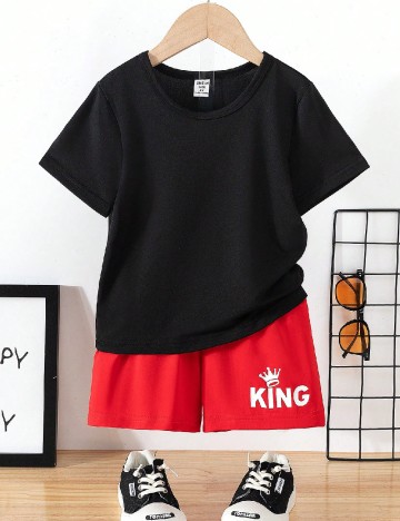 Compleu Shein Kids, negru/rosu