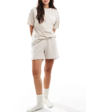 Tricou Oversize Pieces, crem