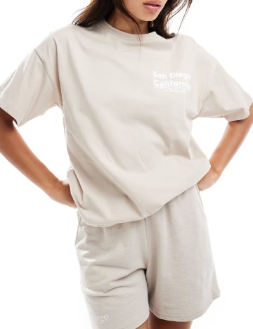 Tricou Oversize Pieces, crem