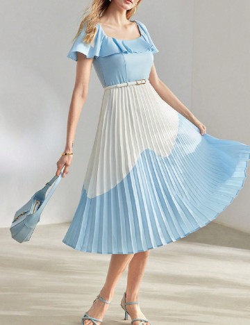 Rochie medie MOTF, alb/albastru