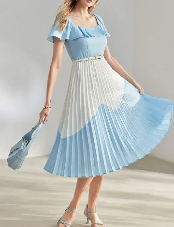 Rochie medie MOTF, alb/albastru