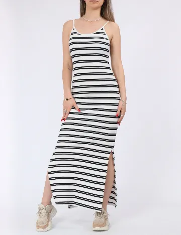 Rochie lunga Pieces, alb/negru