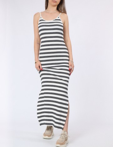 Rochie lunga Pieces, alb/negru