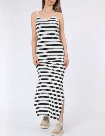 Rochie lunga Pieces, alb/negru