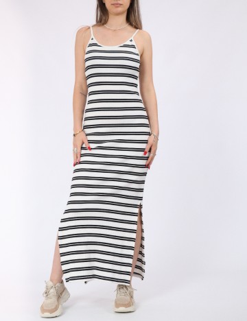 Rochie lunga Pieces, alb/negru