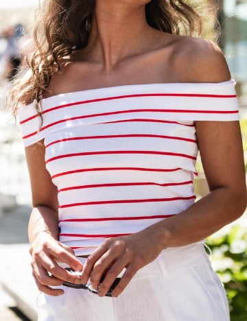 Bluza Pieces, alb/rosu