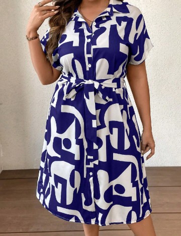 Rochie medie SHEIN CURVE, alb/albastru