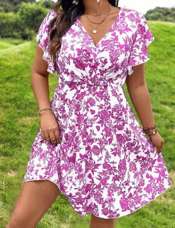 Rochie scurta SHEIN CURVE, alb/roz