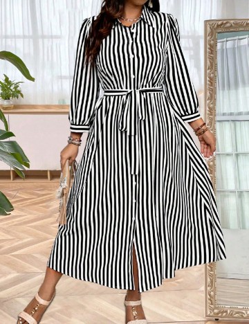 Rochie lunga SHEIN CURVE, alb/negru