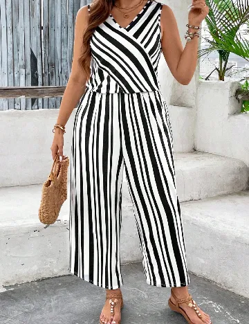 Salopeta SHEIN CURVE, alb/negru