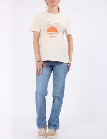 Tricou Pieces, crem