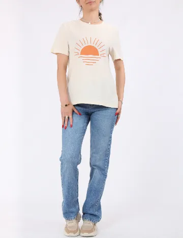 Tricou Pieces, crem