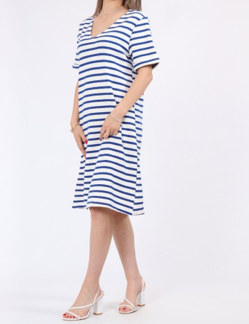 Rochie medie Pieces, alb/albastru