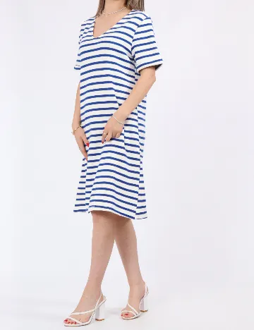 Rochie medie Pieces, alb/albastru