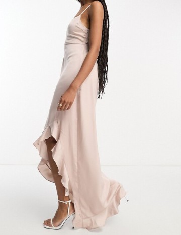 Rochie lunga Lola May, roz pudra