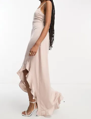 Rochie lunga Lola May, roz pudra