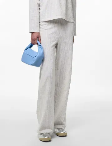 Pantaloni Pieces, ecru/albastru