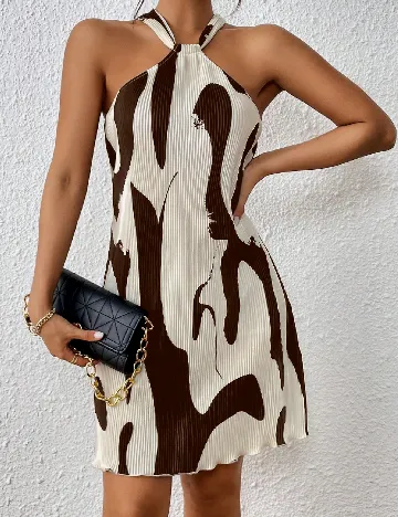 Rochie scurta SHEIN, ecru/maro Alb