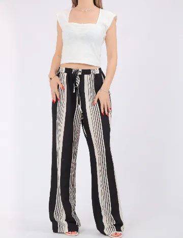 Pantaloni Pieces, bej/negru
