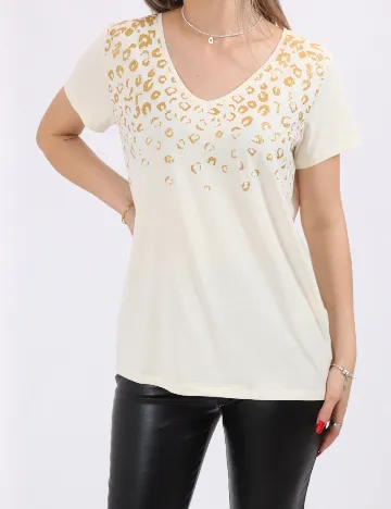Tricou Pieces, crem