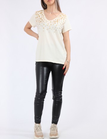 Tricou Pieces, crem