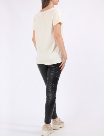 Tricou Pieces, crem