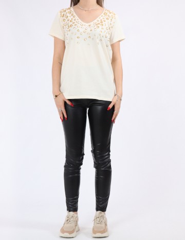 Tricou Pieces, crem