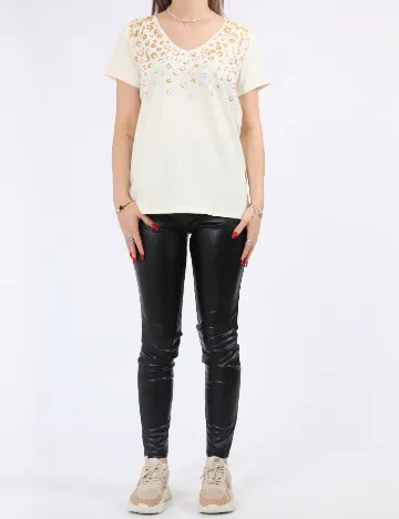 Tricou Pieces, crem